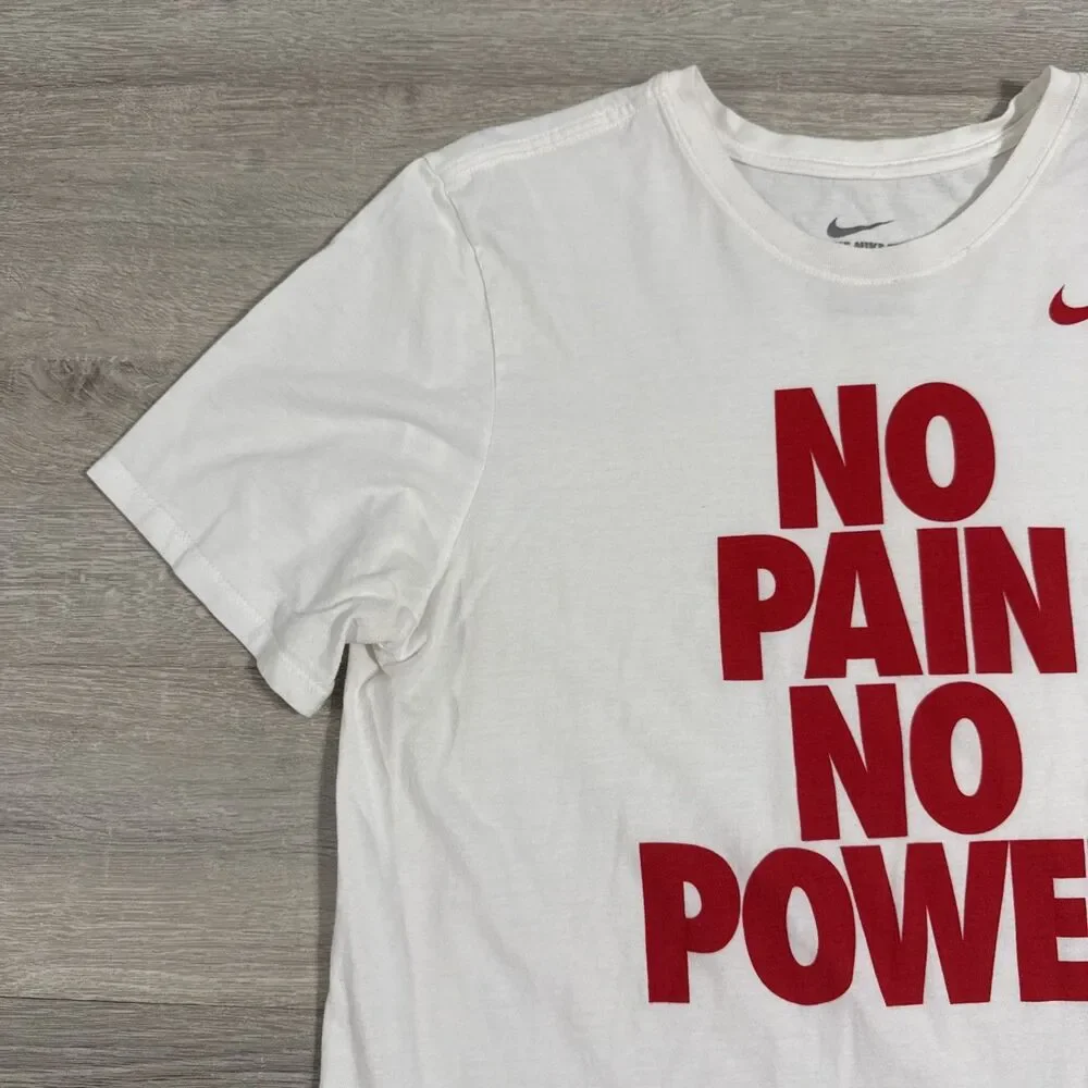 Nike Shirt No Pain No Power Men’s White Large Athletic Cut Red Swoosh